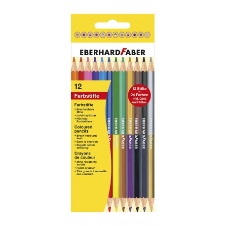 Creioane colorate 12 culori bicolore Eberhard Faber