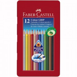 Creioane colorate 12 culori, cutie metal, Grip 2001 Faber-Castell