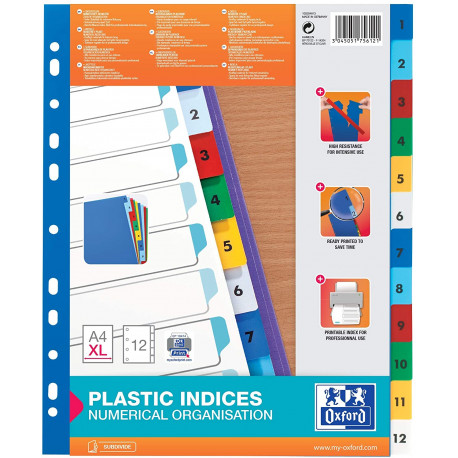 Index plastic color 1-12 A4 XL 120 microni Oxford
