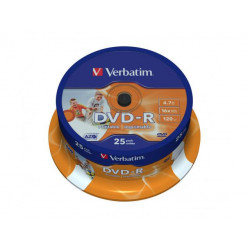 VERBATIM DVD-R 16X 4,7GB SPINDLE 25 WIDE PRINTABLE