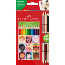 Creioane colorate 12+3 bicolore Children of the World