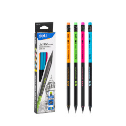Creion Grafit 2B cu guma lemn negru Deli