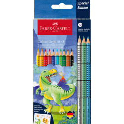 Creioane colorate 10+3 culori Grip 2001 Dinozaur Faber-Castell