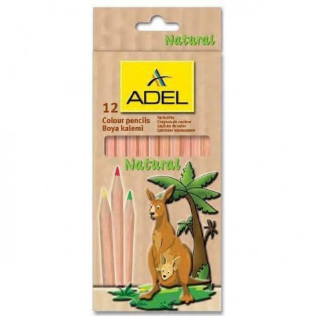 Creioane colorate 12 culori lemn natur Adel