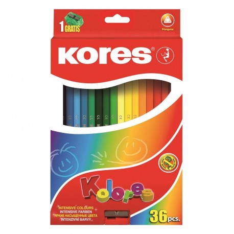 Creioane colorate 36 Culori triunghiulare Kores