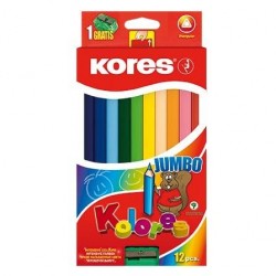 Creioane colorate 12 culori + ascutitoare triunghiulare Jumbo Kores