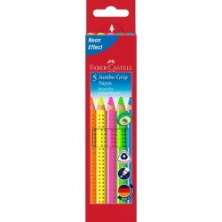 Creioane Colorate 5 Culori Neon Jumbo Grip Faber-Castell